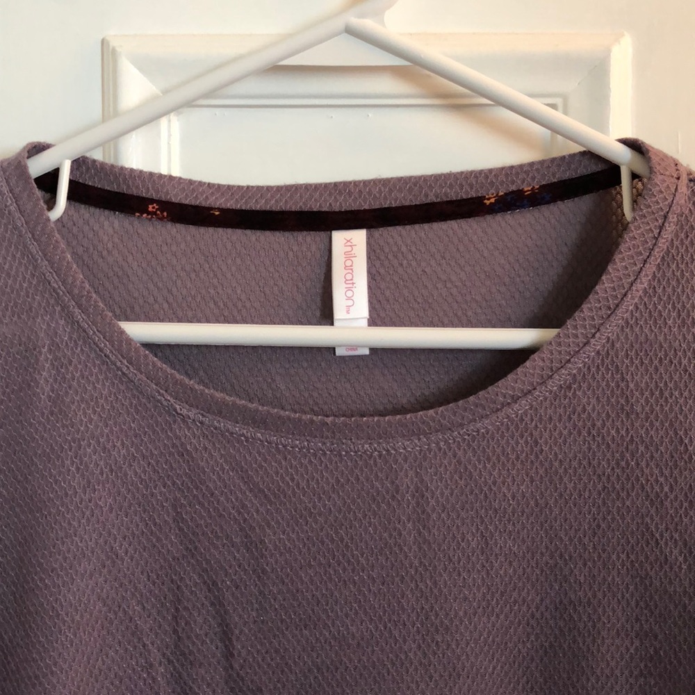 Purple long sleeve shirt with patterned bottom